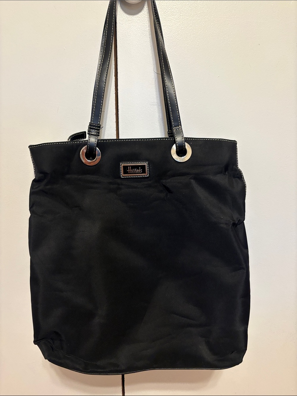 Harrods Black Nylon Tote with Leather Handles